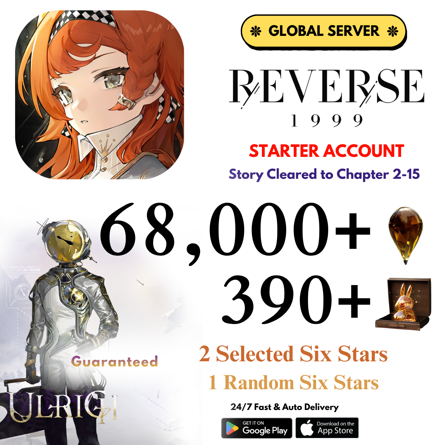 [GLOBAL] 34,000-68,000+Clear drops+210-390+Unilogs+Ulrich+(1-2) Random 6 Stars Reverse: 1999 Reroll Starter Account
