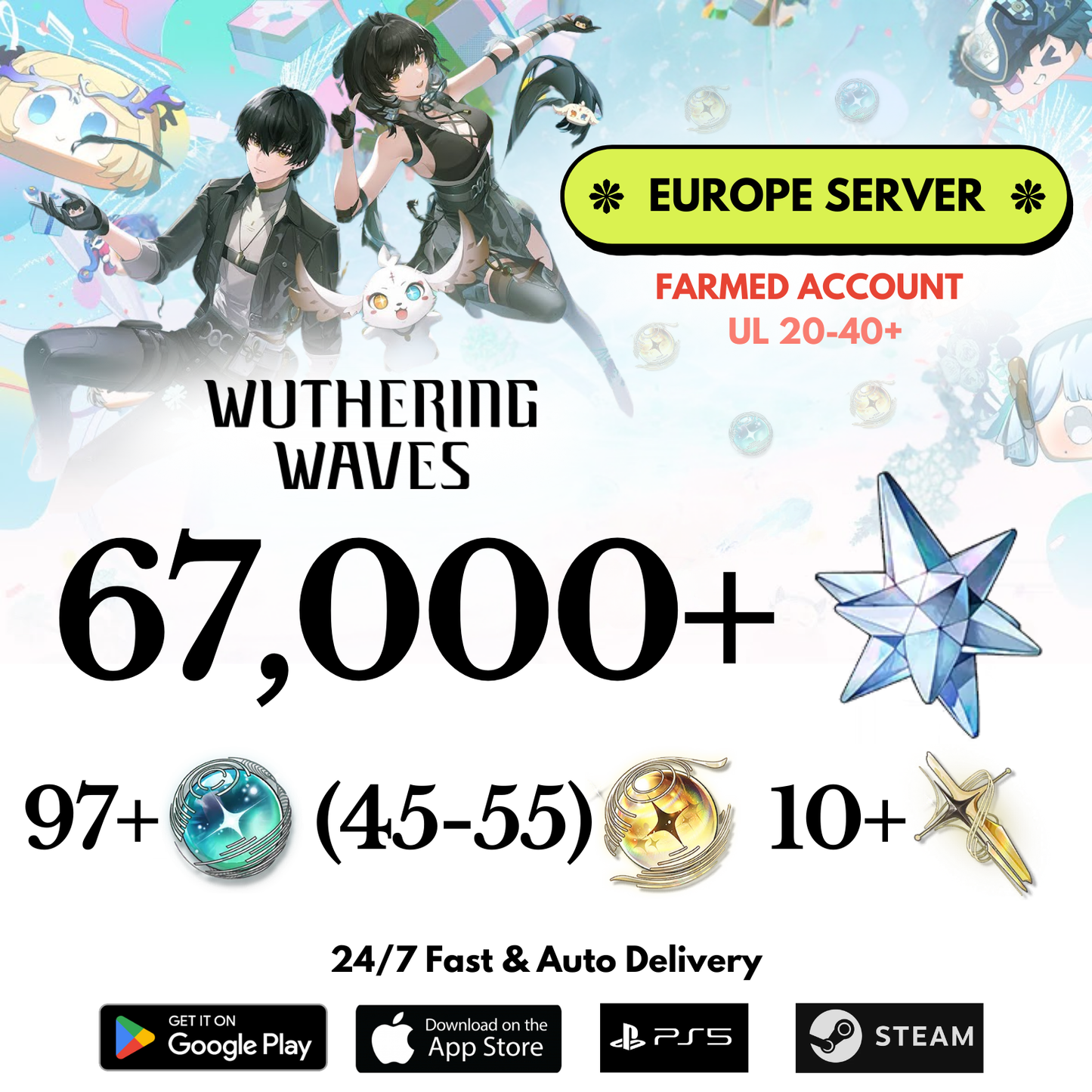[EUROPE/EU] 67,000+ Astrite Wuthering Waves Farmed Reroll Account