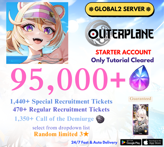 [GLOBAL2] 95,000+ Gems +Eva OUTERPLANE Starter Reroll Account
