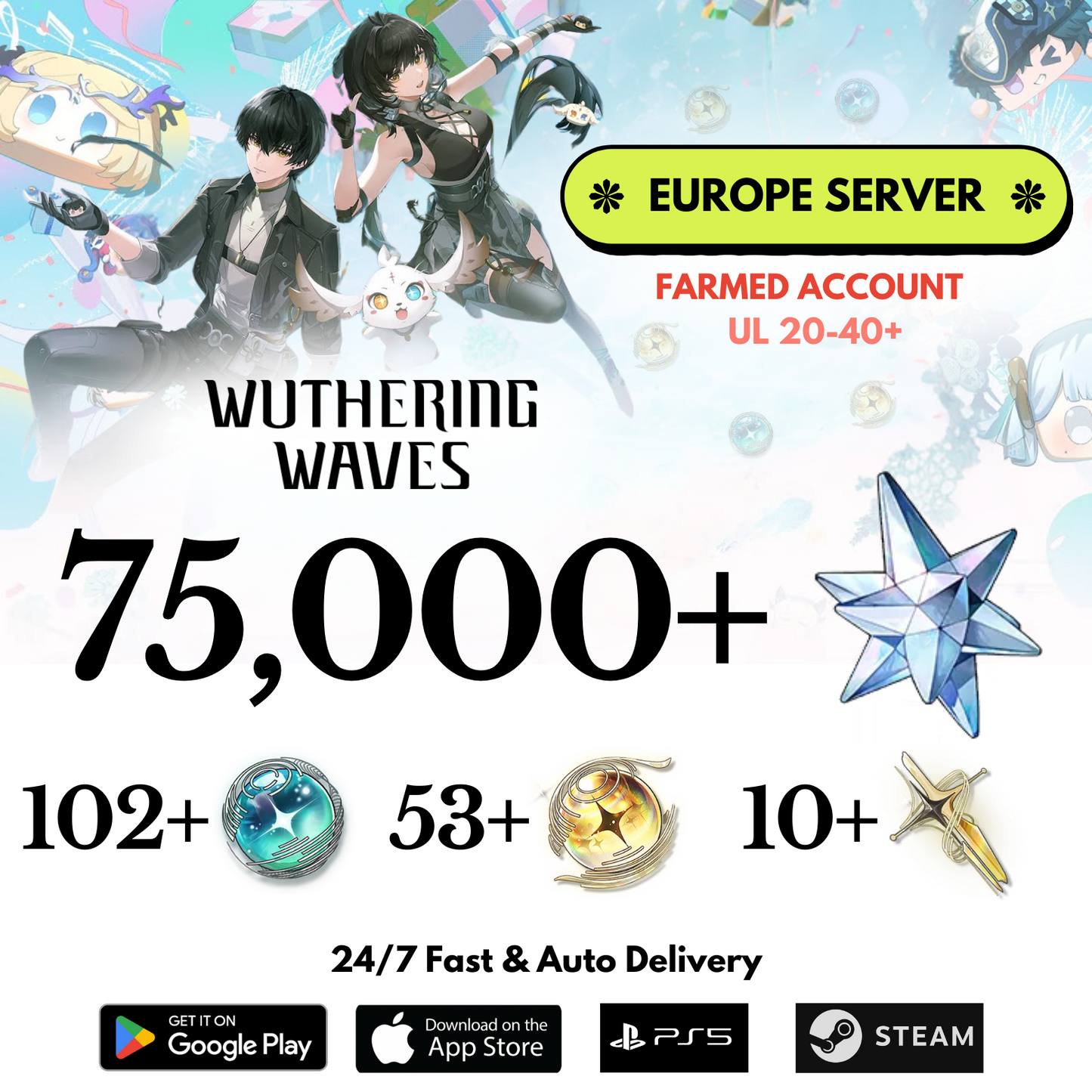 [EUROPE/EU] 75,000+ Astrite Wuthering Waves Farmed Reroll Account