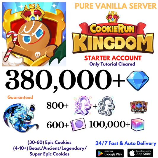 [GLOBAL/Pure Vanilla] 380,000+Gems+Shadow Milk Cookie Run: Kingdom Starter Account