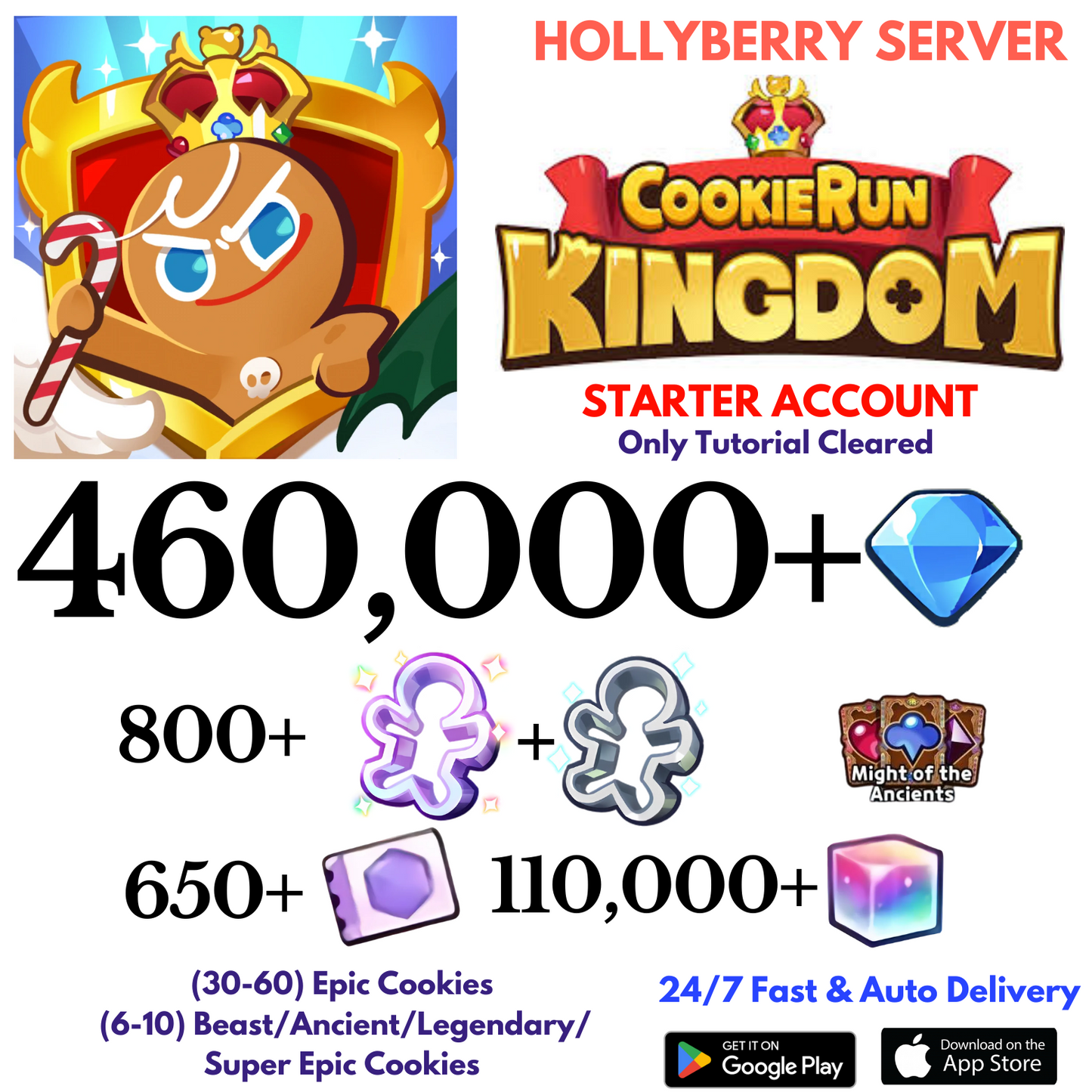 [GLOBAL/Hollyberry] 460,000+Gems Cookie Run: Kingdom Starter Account