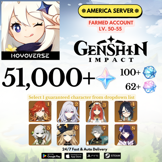 [America/NA] 51,000+Gems+Selected characters Genshin Impact Reroll Farmed Account