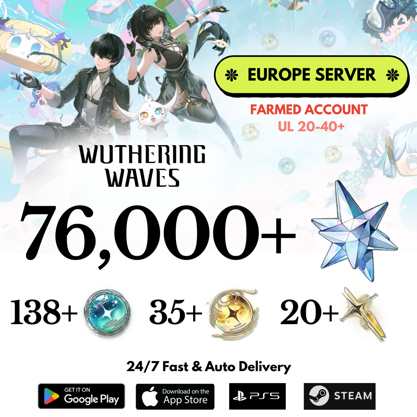 [EUROPE/EU] 76,000+ Astrite Wuthering Waves Farmed Reroll Account