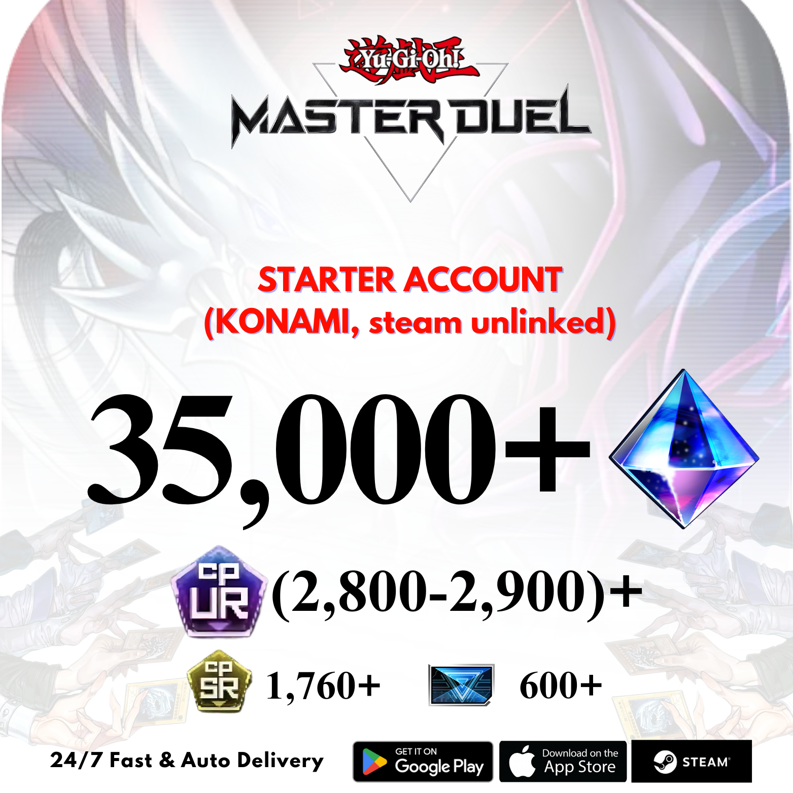 [GLOBAL] 35,000+Gems 2,800+UR CP Yu-Gi-Oh! Master Duel Starter Reroll Account