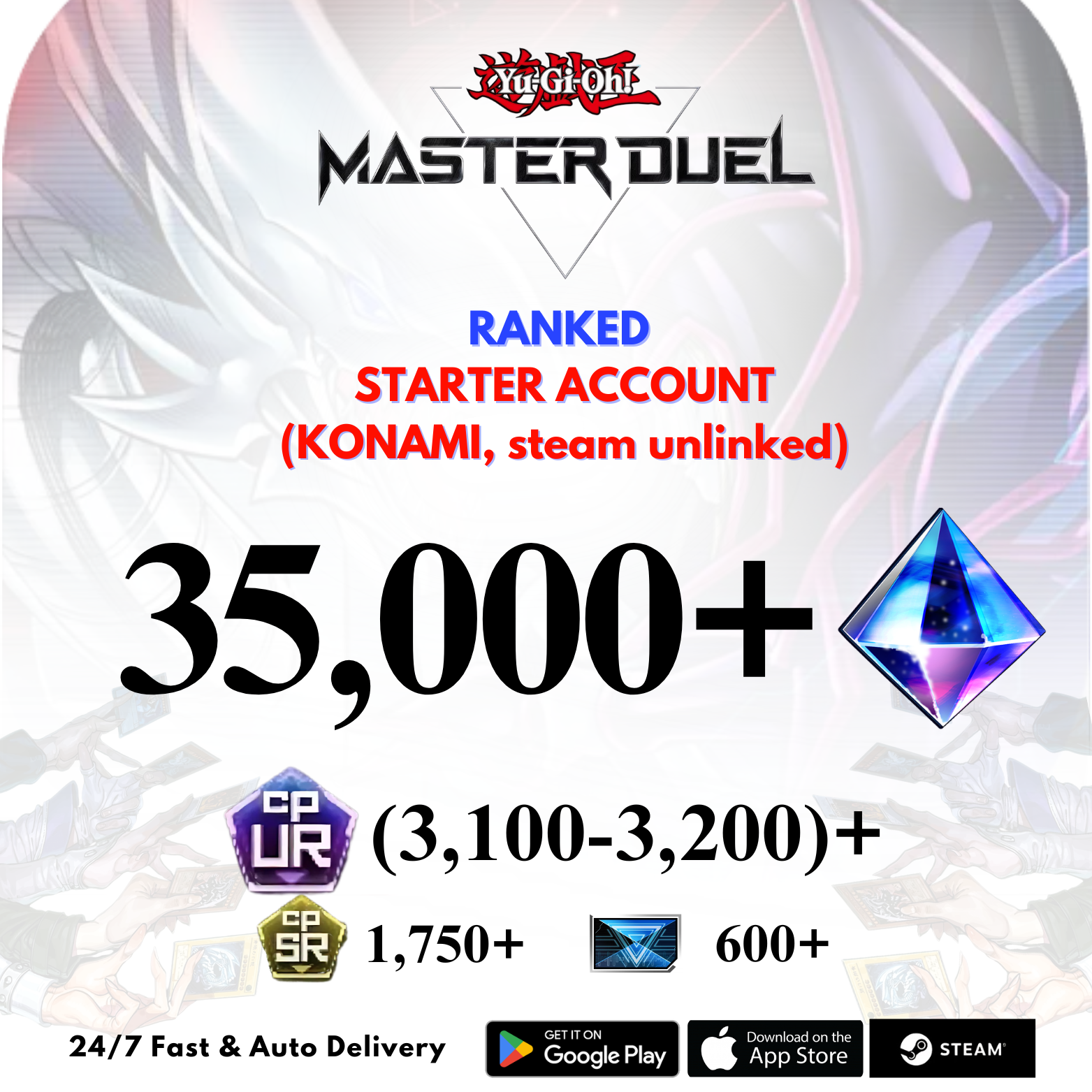 [GLOBAL] 35,000+Gems 3,100+UR CP Yu-Gi-Oh! Master Duel Starter Reroll Account