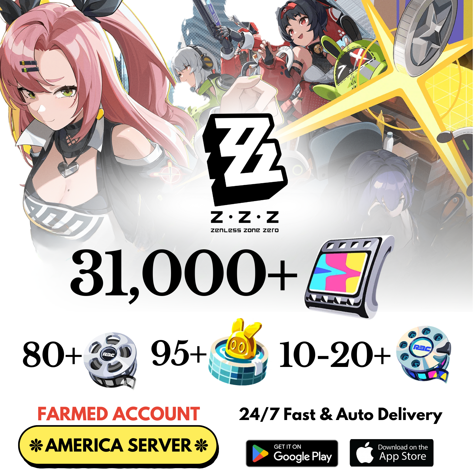 [America] 31,000+ Polychrome Zenless Zone Zero Farmed Reroll Account
