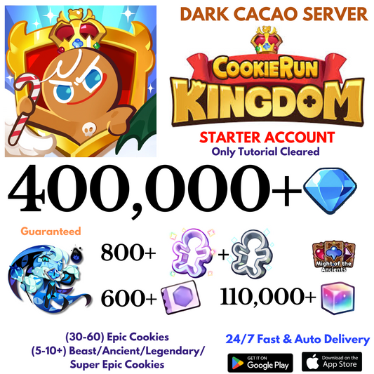 [GLOBAL/Dark Cacao] 400,000+Gems+Shadow Milk Cookie Run: Kingdom Starter Account