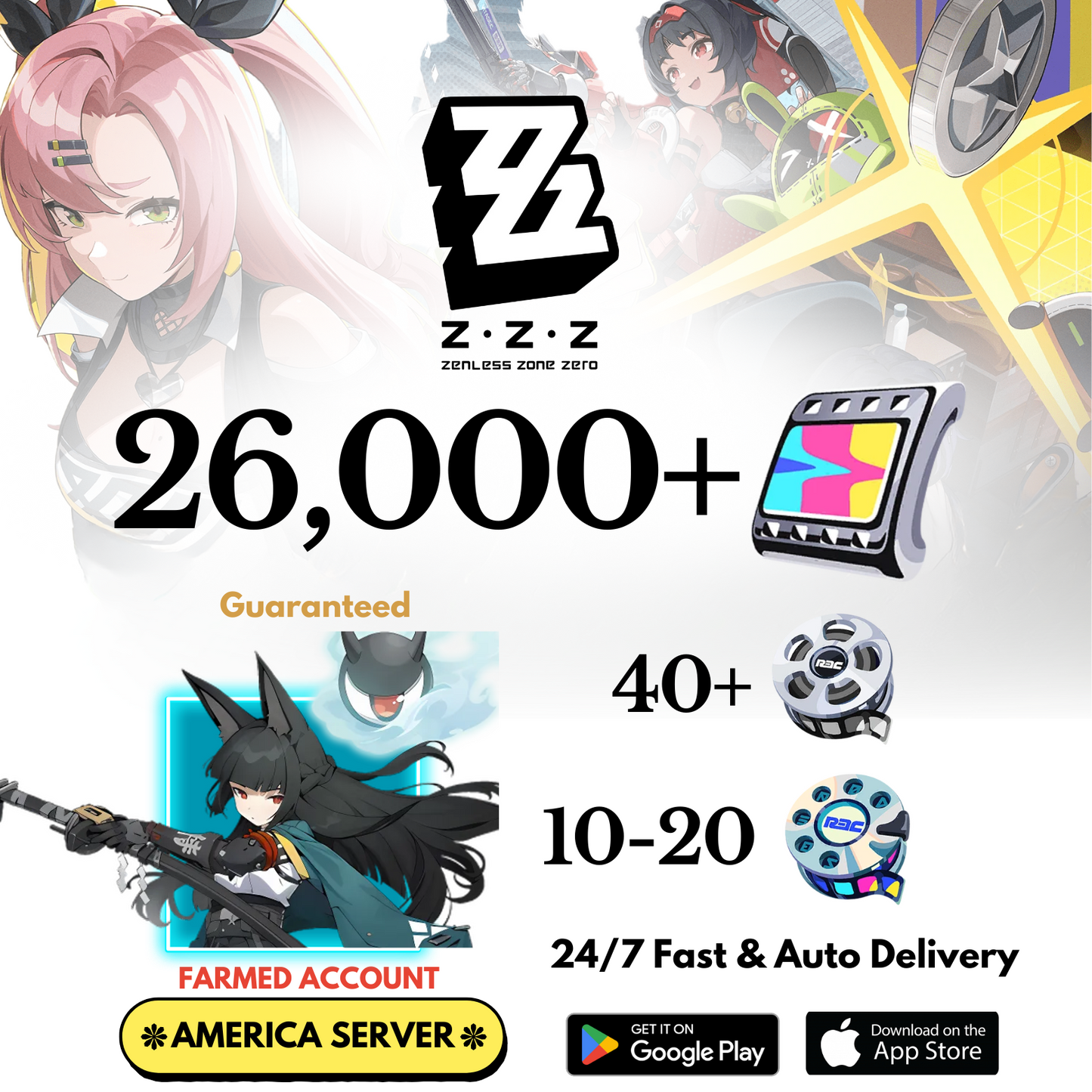 [America] 26,000+ Polychrome+Hoshimi Miyabi Zenless Zone Zero Farmed Reroll Account