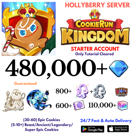 [GLOBAL/Hollyberry] 480,000+Gems+Shadow Milk+Mystic Flour Cookie Run: Kingdom Starter Account