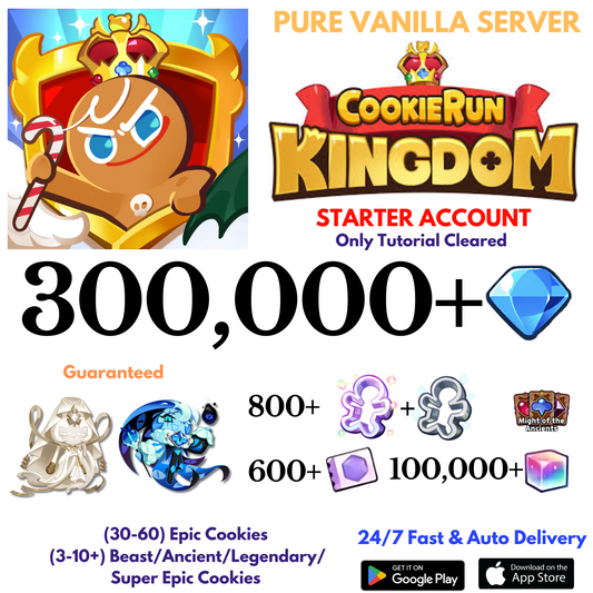 [GLOBAL/Pure Vanilla] 300,000+Gems+Shadow Milk+Mystic Flour Cookie Run: Kingdom Starter Account