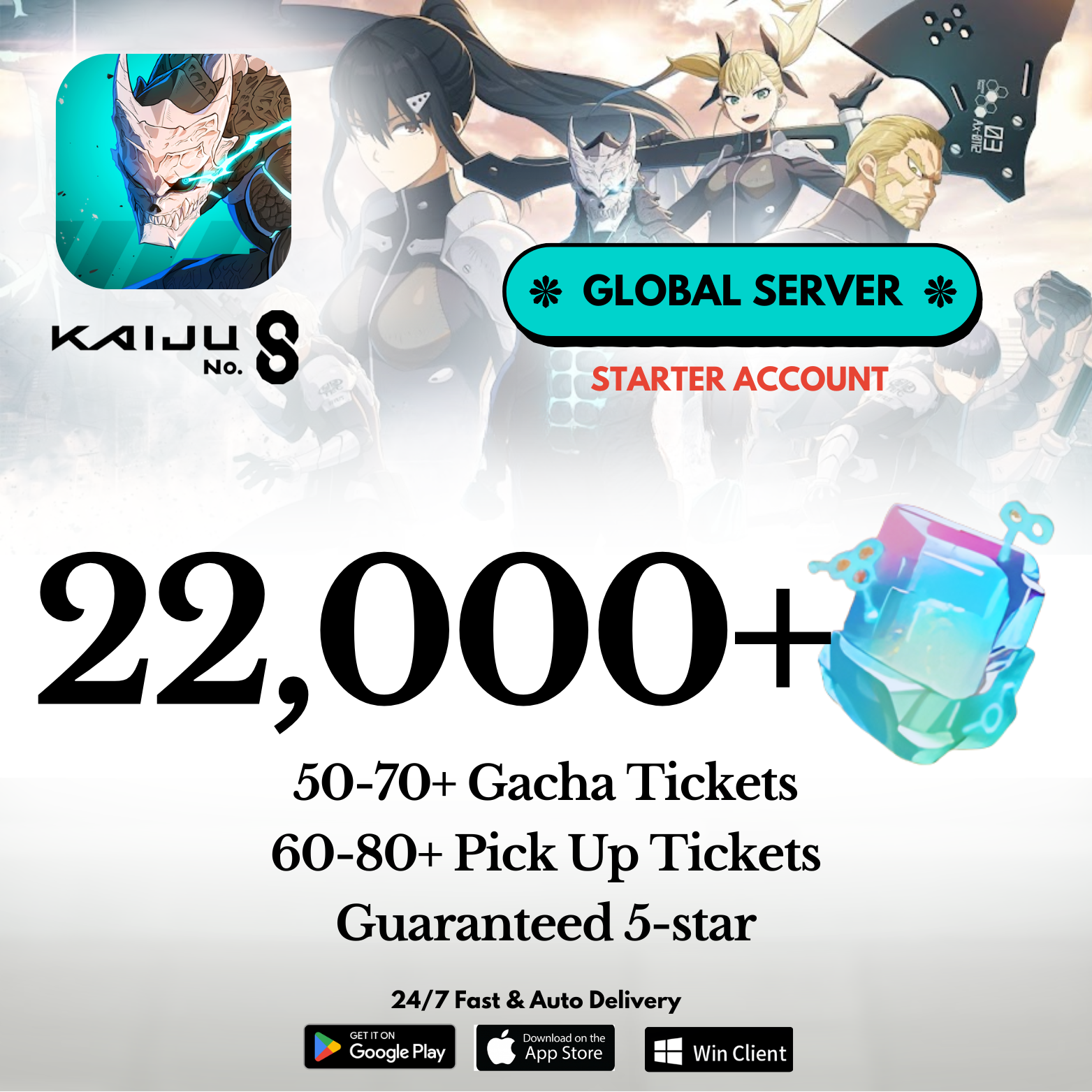 [GLOBAL] 22,000+ Gems Kaiju No. 8 Starter Reroll Account