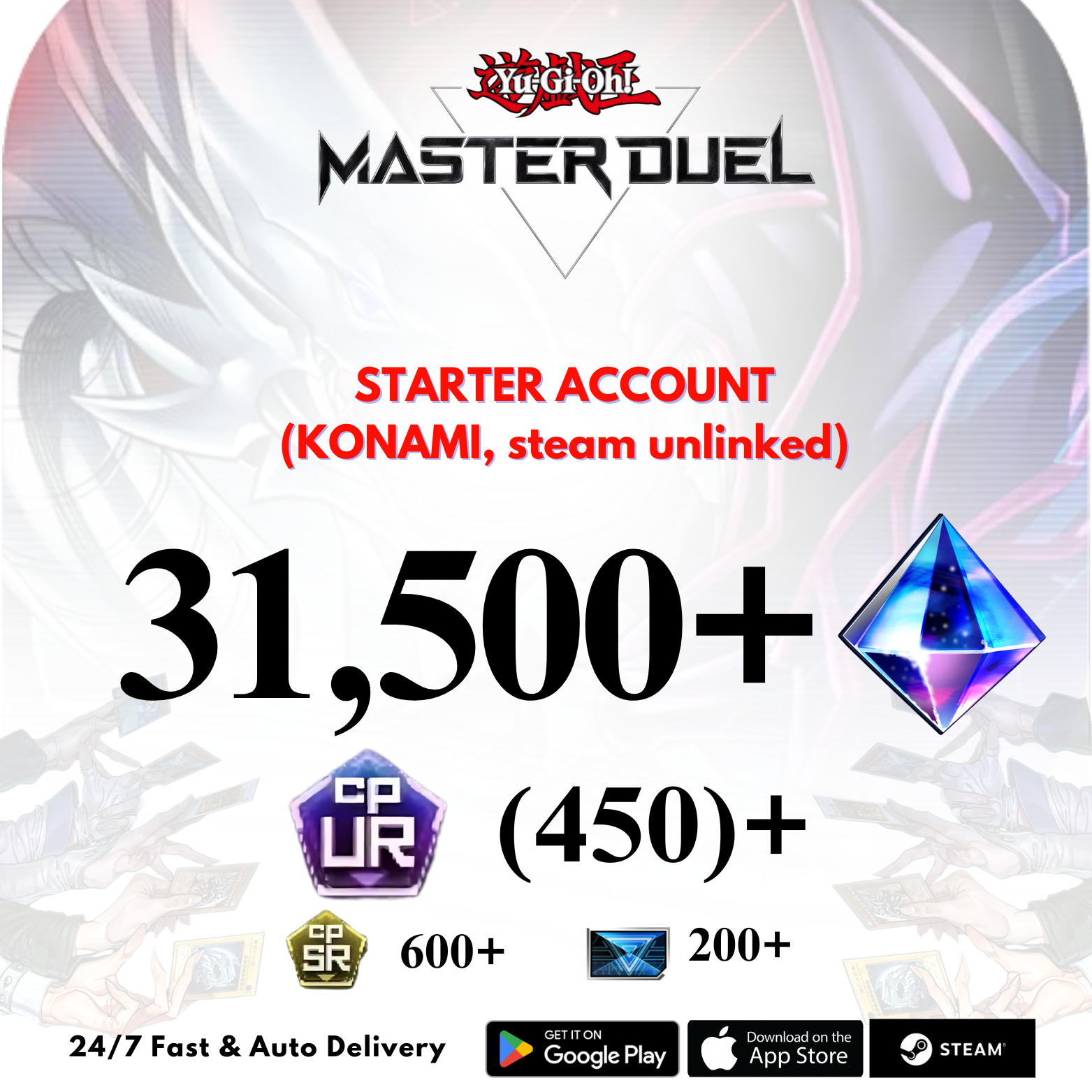 [GLOBAL] 31,500+Gems 450+UR CP Yu-Gi-Oh! Master Duel Starter Reroll Account