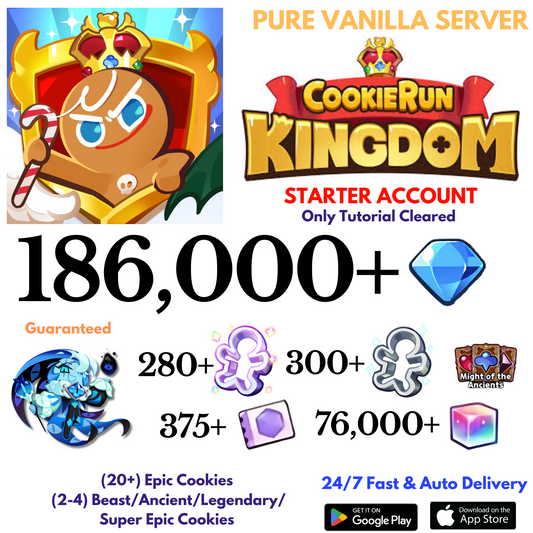 [GLOBAL/Pure Vanilla] 186,000+Gems+Shadow Milk Cookie Run: Kingdom Starter Account