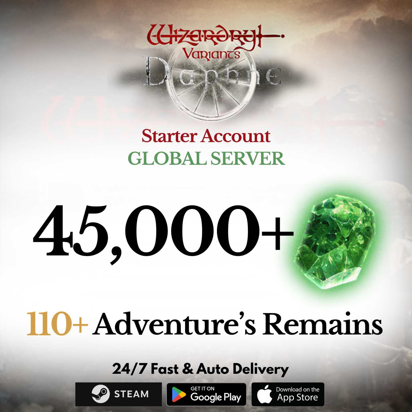 [GLOBAL] 45,000+ Gems 110+ Relics Wizardry Variants Daphne Starter Account