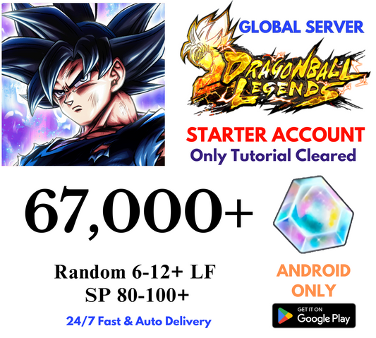 [GLOBAL/Android] 67,000+Gems Dragon Ball Legends Lv.1 Starter Reroll Account