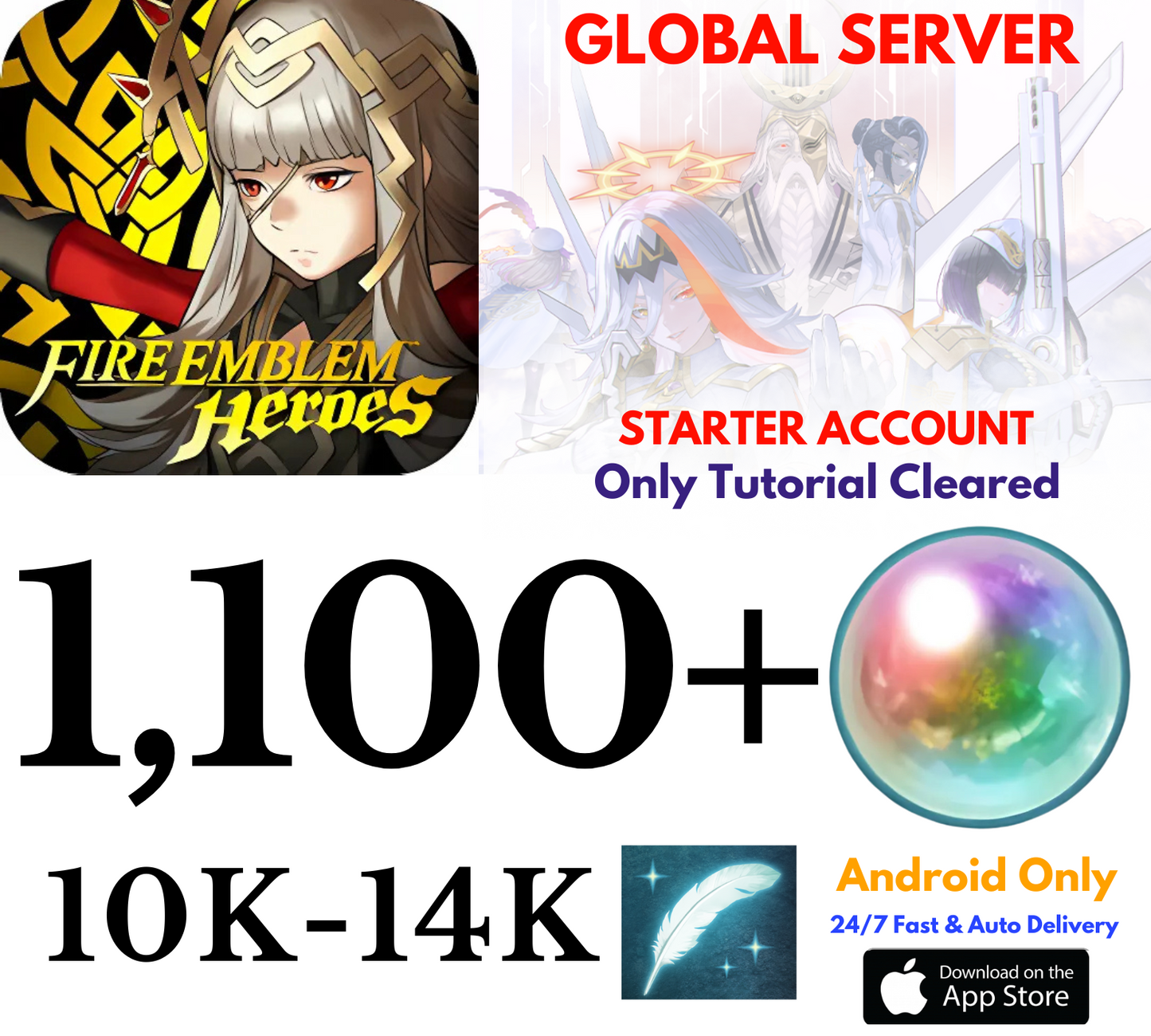 [GLOBAL/AD] 1,100+Orbs Fire Emblem Heroes Starter Reroll Account