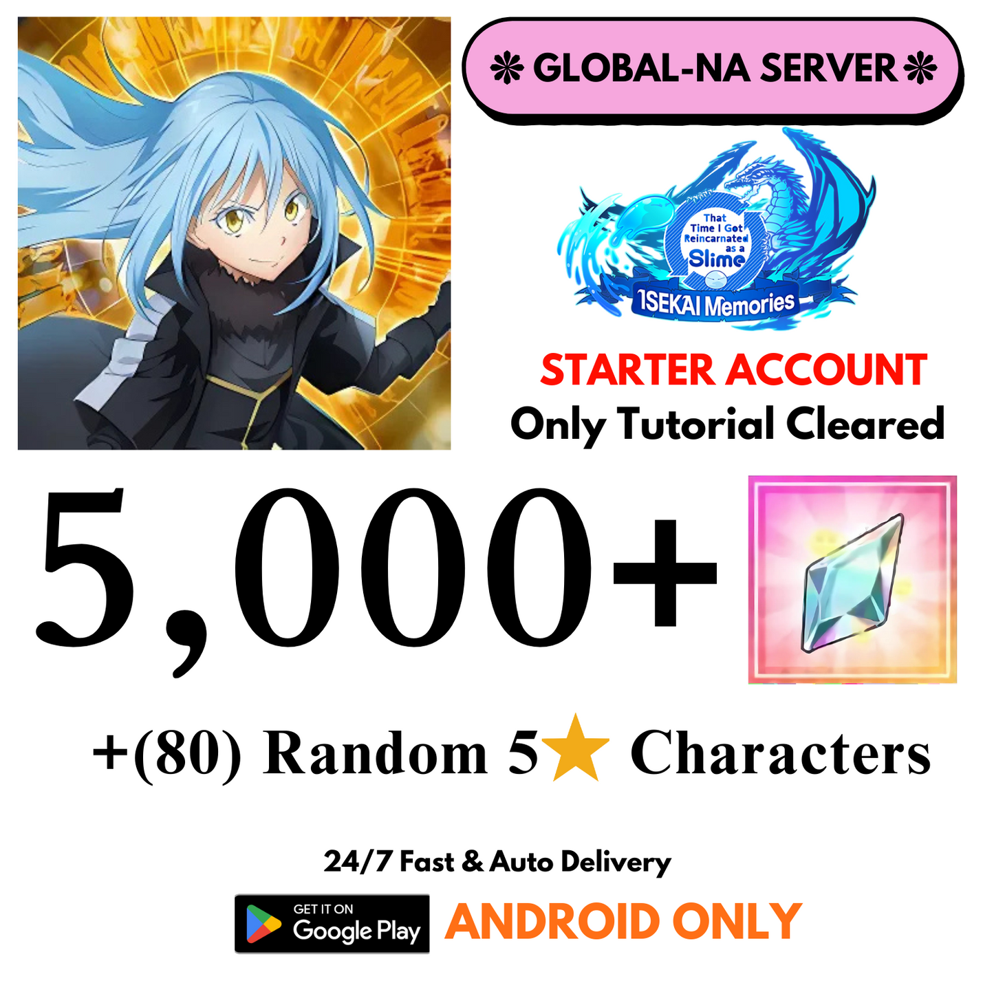 [Global-NA] 5,000+Crystals Slime Isekai Memories Starter Reroll Account