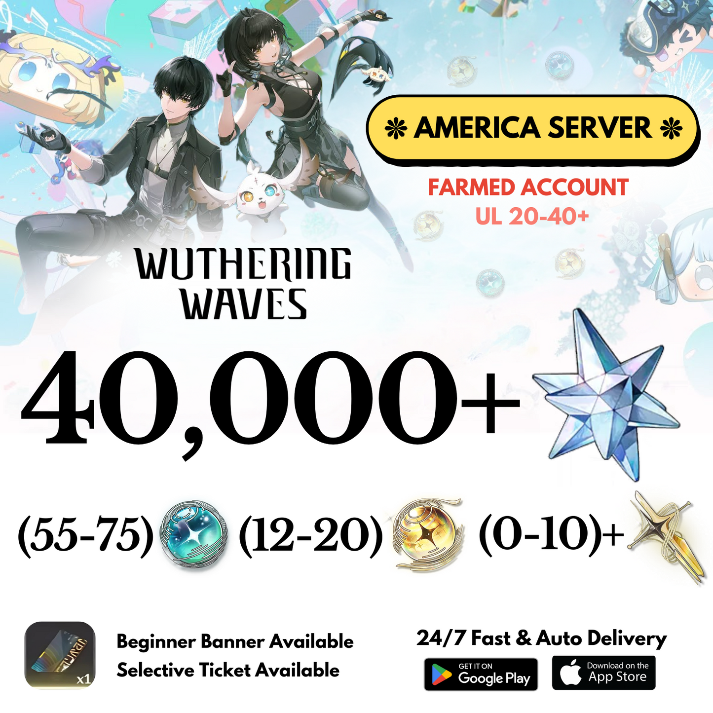 [AMERICA/NA] 40,000+ Astrite Wuthering Waves Farmed Reroll Account