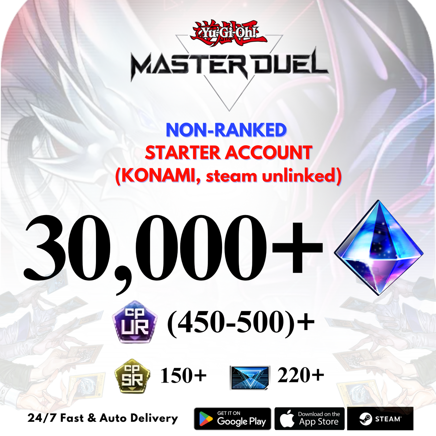 [GLOBAL] 30,000+Gems 450+UR CP Yu-Gi-Oh! Master Duel Starter Reroll Account