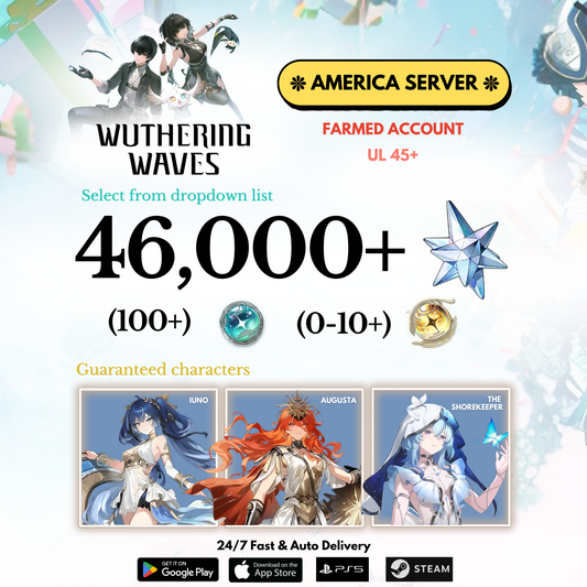 [AMERICA/NA] 22,000-46,000+ Astrites Iuno+Augusta+Shorekeeper Wuthering Waves Farmed Reroll Account