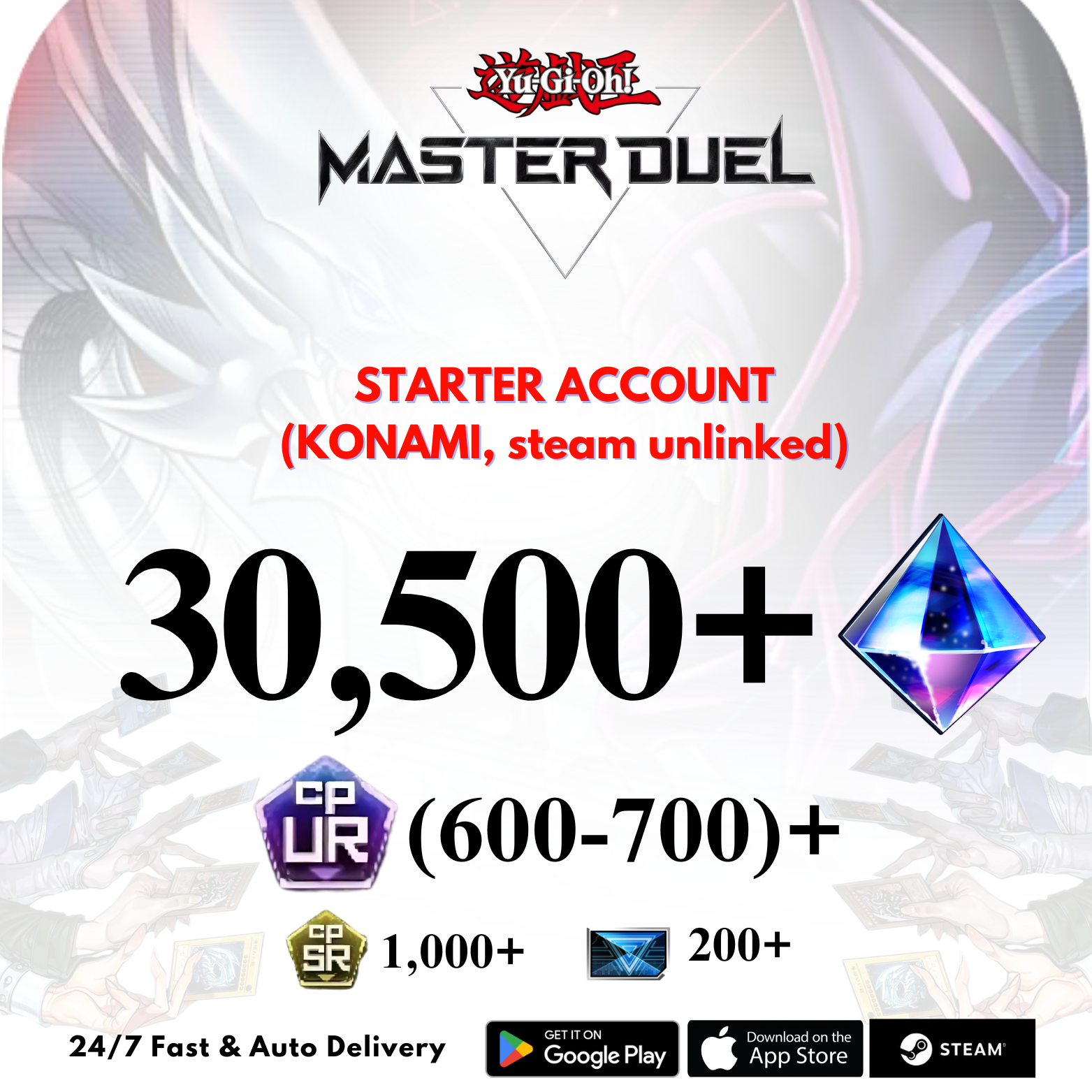 [GLOBAL] 30,500+Gems 600+UR CP Yu-Gi-Oh! Master Duel Starter Reroll Account