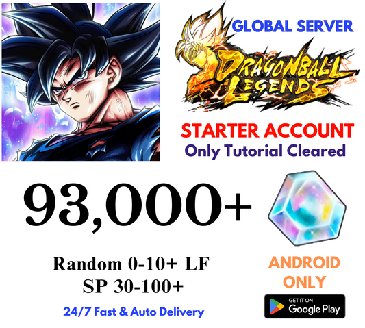 [GLOBAL/Android] 93,000+Gems Dragon Ball Legends Lv.1 Starter Reroll Account