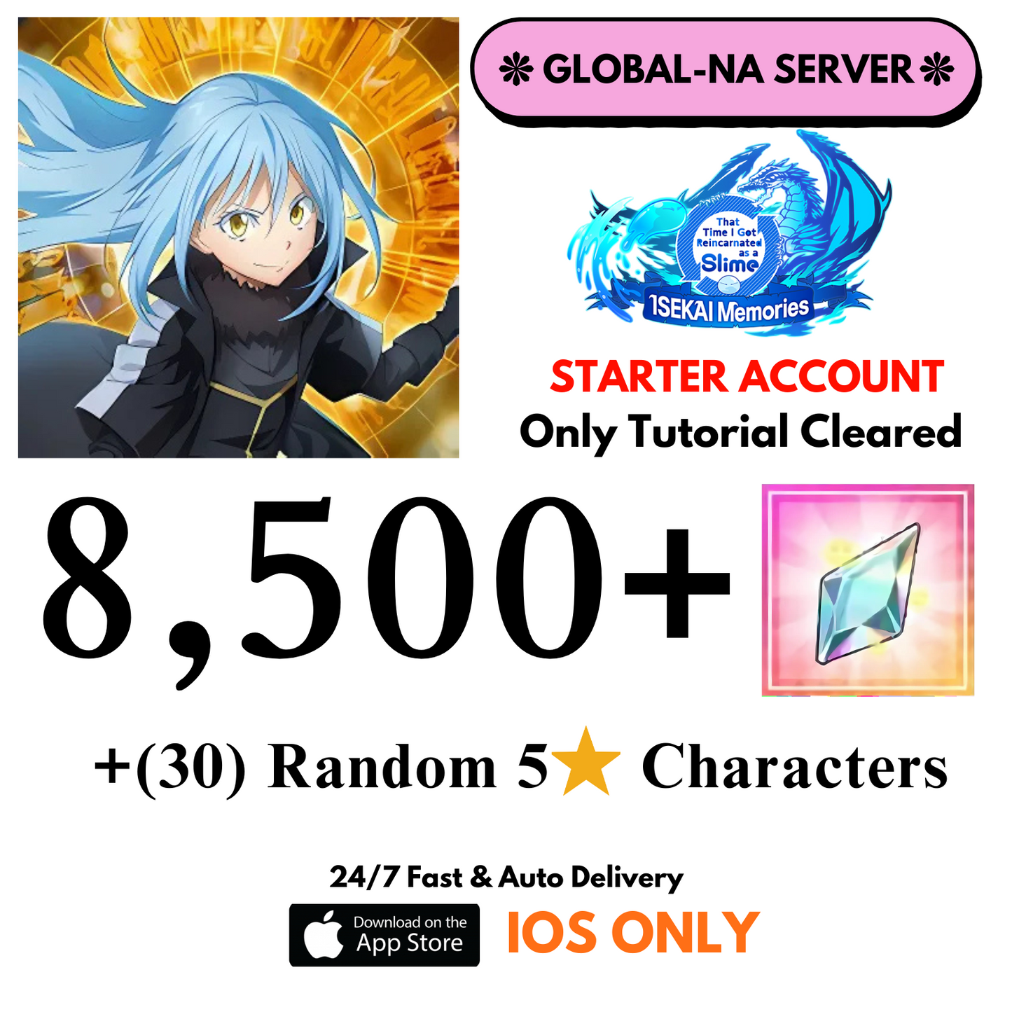 [Global-NA] 8,500+Crystals Slime Isekai Memories Starter Reroll Account