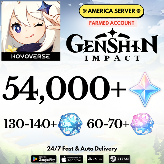 [America/NA] 54,000+Gems Genshin Impact Reroll Farmed Account
