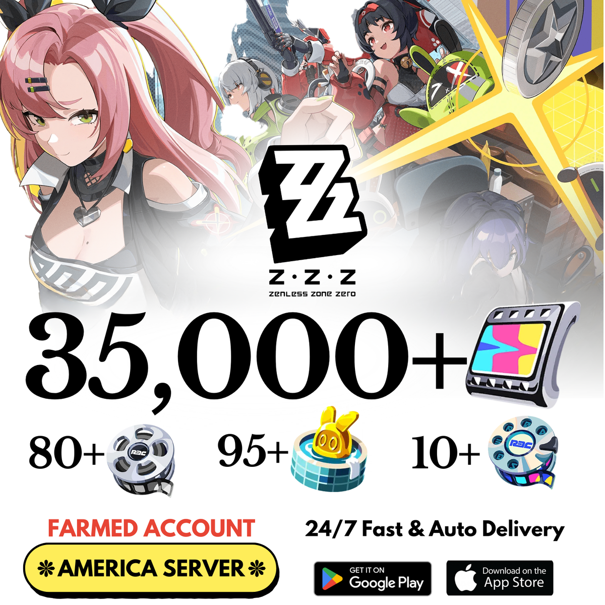 [America] 35,000+ Polychrome Zenless Zone Zero Farmed Reroll Account