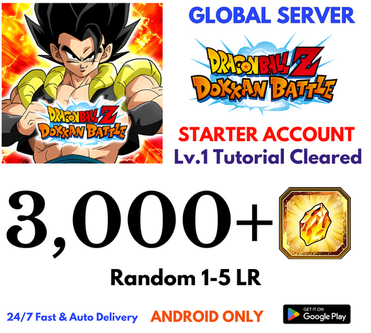 [GLOBAL/Android] 3,000+Gems Dragon Ball Z Dokkan Battle Lv.1 Starter Reroll Account
