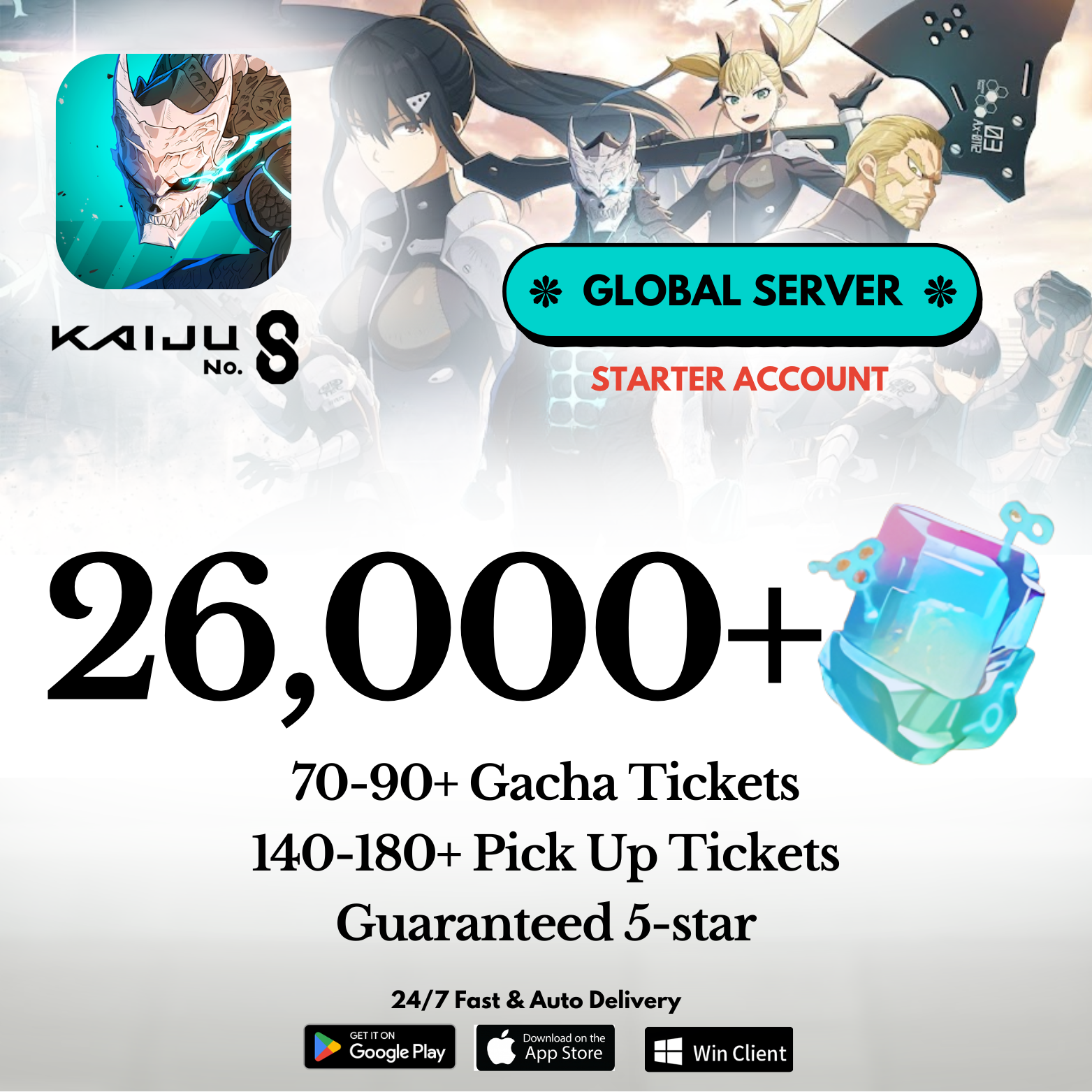 [GLOBAL] 26,000+ Gems Kaiju No. 8 Starter Reroll Account