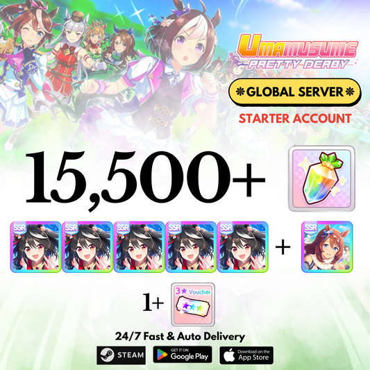 [GLOBAL] 15,500+Carats+Kitasan black x5+Super creek Uma Musume Pretty Derby Starter Reroll Account