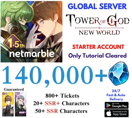 [GLOBAL] 140,000+ Gems Tower of God New World Starter Account