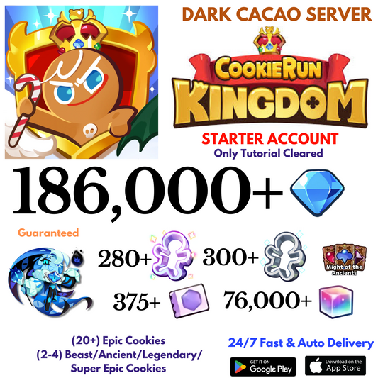[GLOBAL/Dark Cacao] 186,000+Gems+Shadow Milk Cookie Run: Kingdom Starter Account