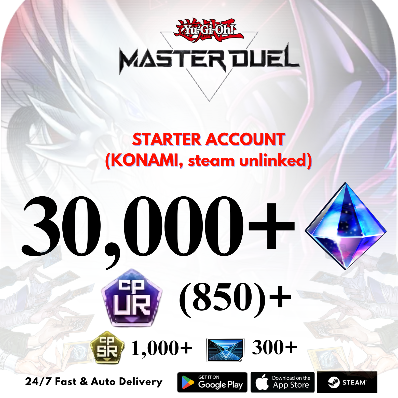 [GLOBAL] 30,000+Gems 850+UR CP Yu-Gi-Oh! Master Duel Starter Reroll Account