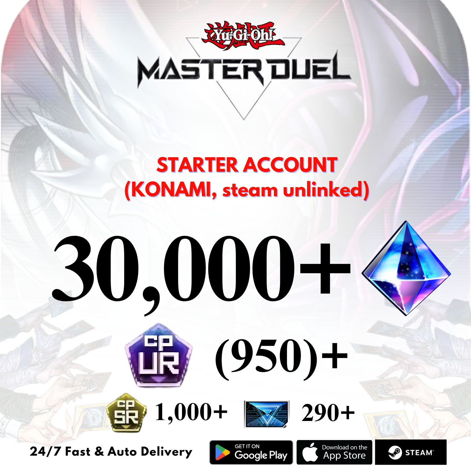 [GLOBAL] 30,000+Gems 950+UR CP Yu-Gi-Oh! Master Duel Starter Reroll Account
