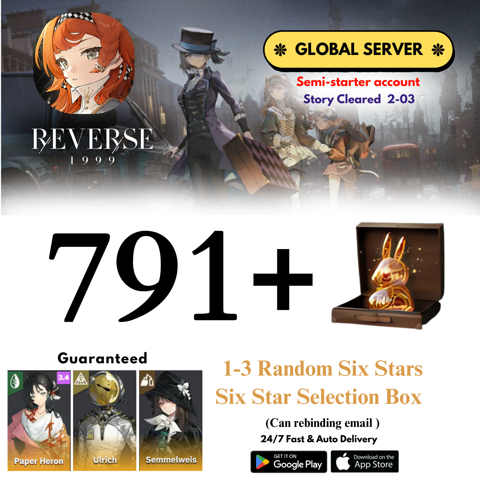 [GLOBAL] 791+Unilogs+Heron+Ulrich+Semmelweis+(1-3) Random 6 Stars Reverse: 1999 Reroll Starter Account
