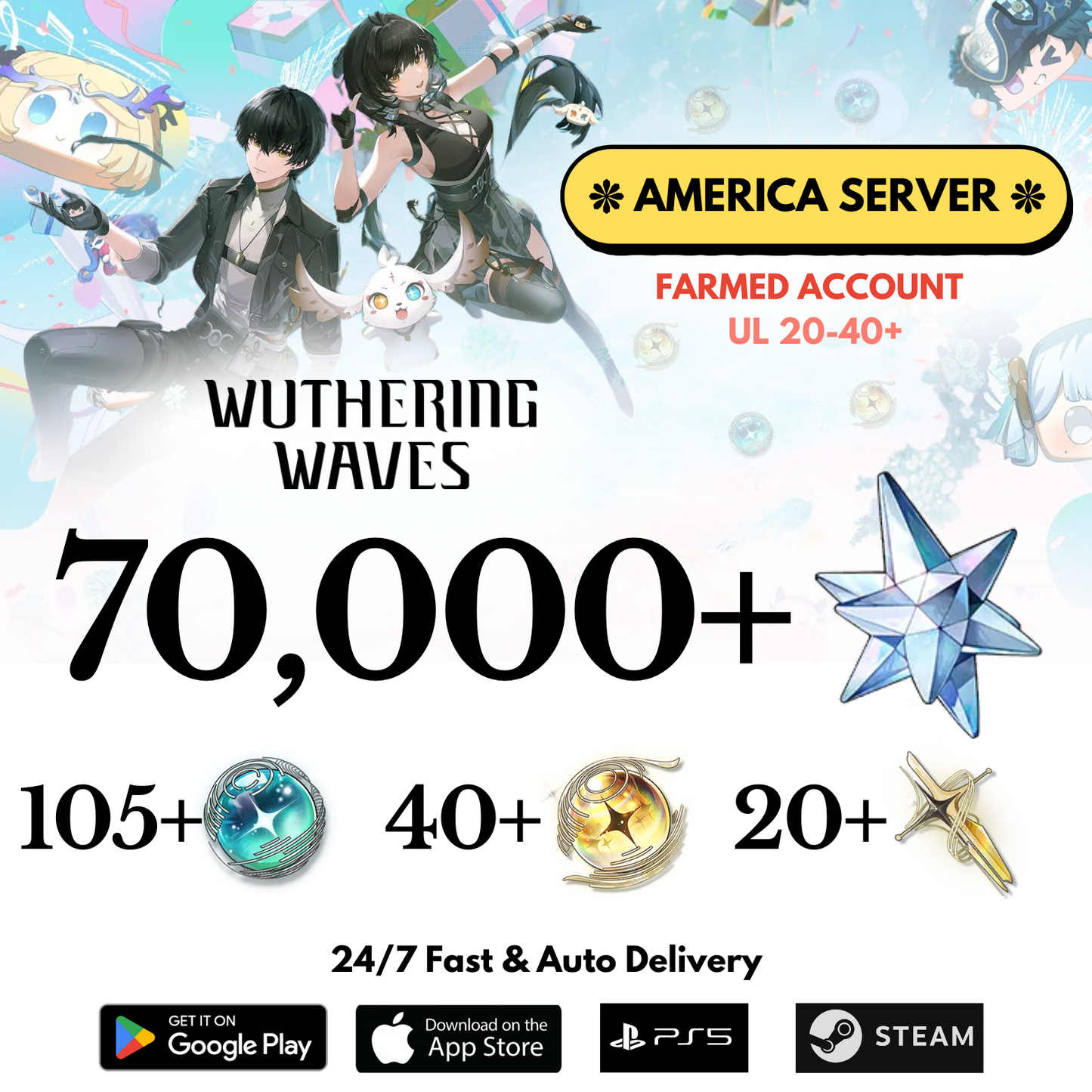[AMERICA/NA] 70,000+ Astrite Wuthering Waves Farmed Reroll Account