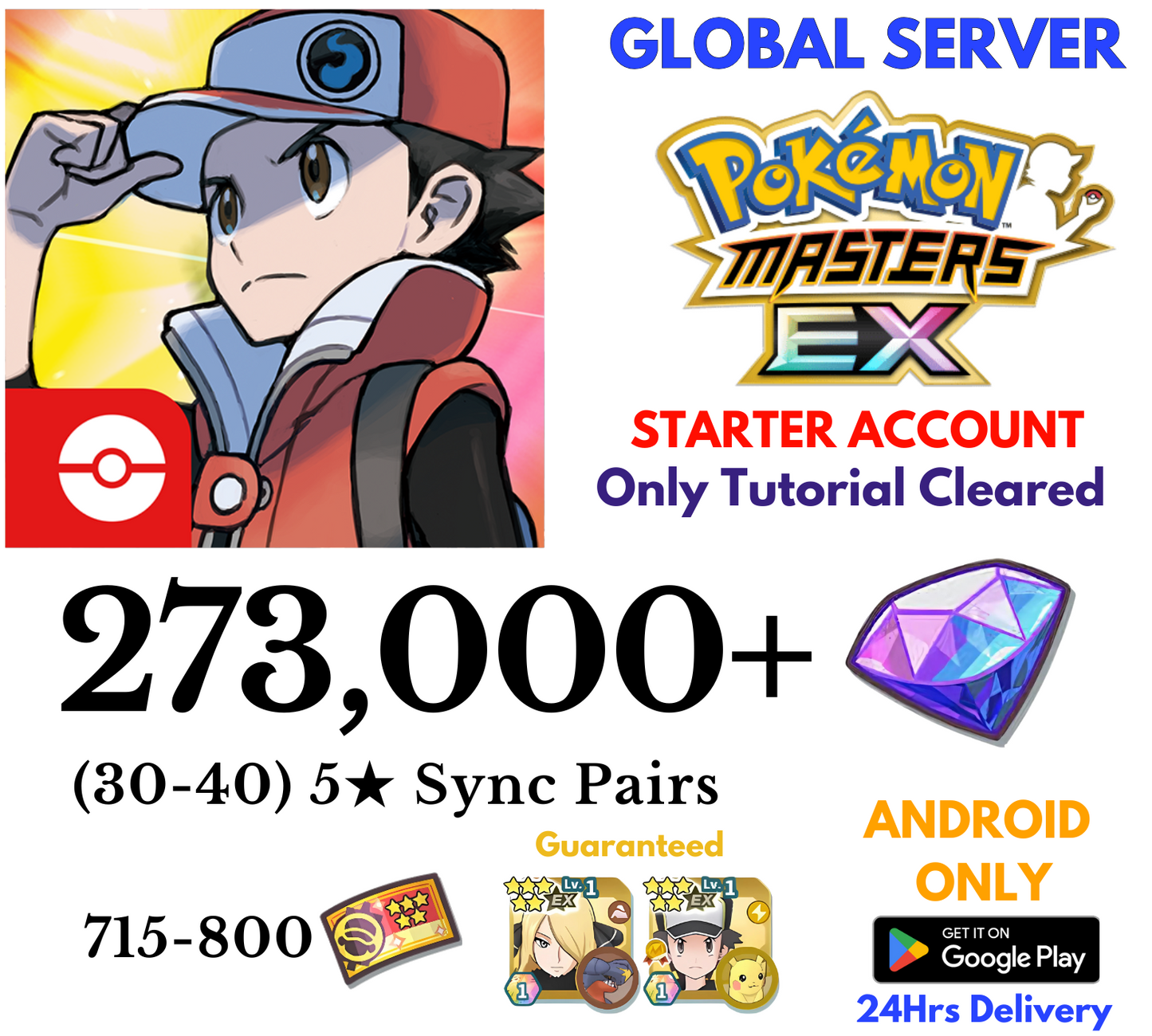 [GLOBAL/Android] 273,000+Gems Pokémon Masters EX Starter Reroll Account