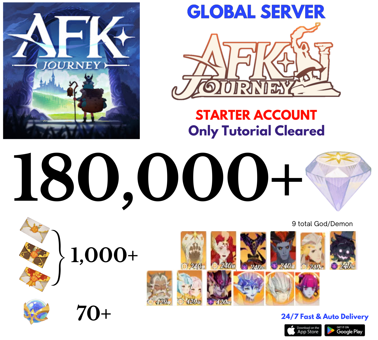 [Global] 180,000+Diamonds AFK Journey Starter Reroll Account