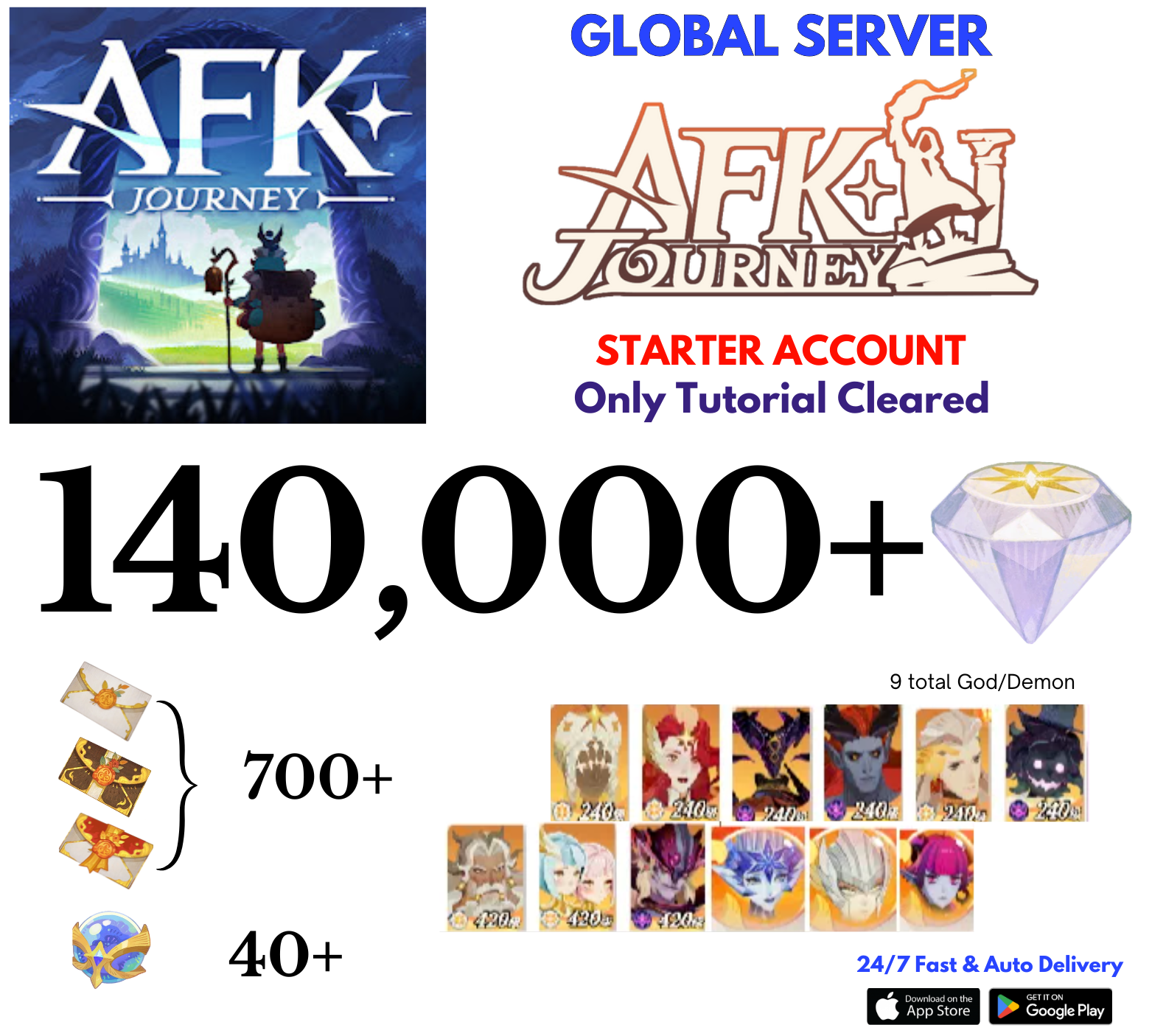 [Global] 140,000+Diamonds AFK Journey Starter Reroll Account