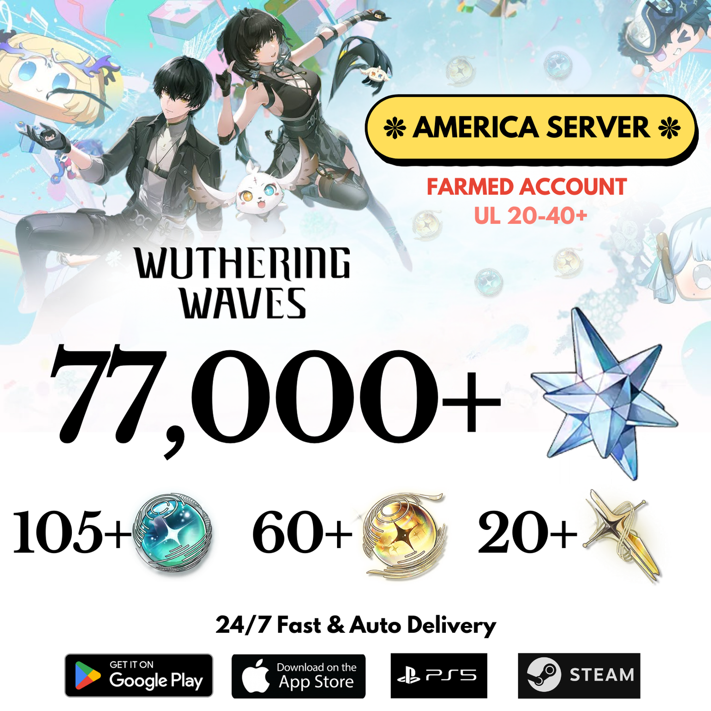[AMERICA/NA] 77,000+ Astrite Wuthering Waves Farmed Reroll Account