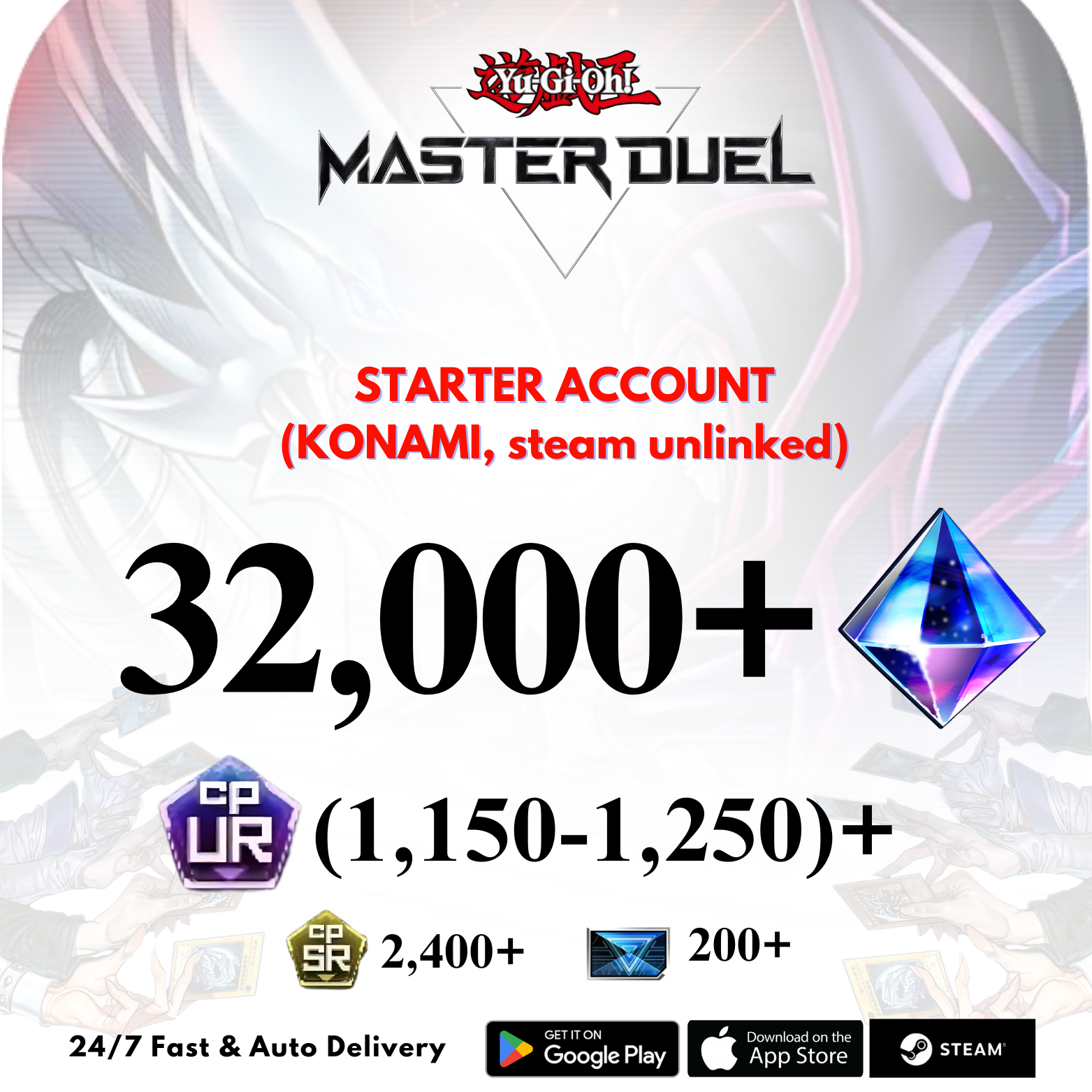 [GLOBAL] 32,000+Gems 1,150+UR CP Yu-Gi-Oh! Master Duel Starter Reroll Account
