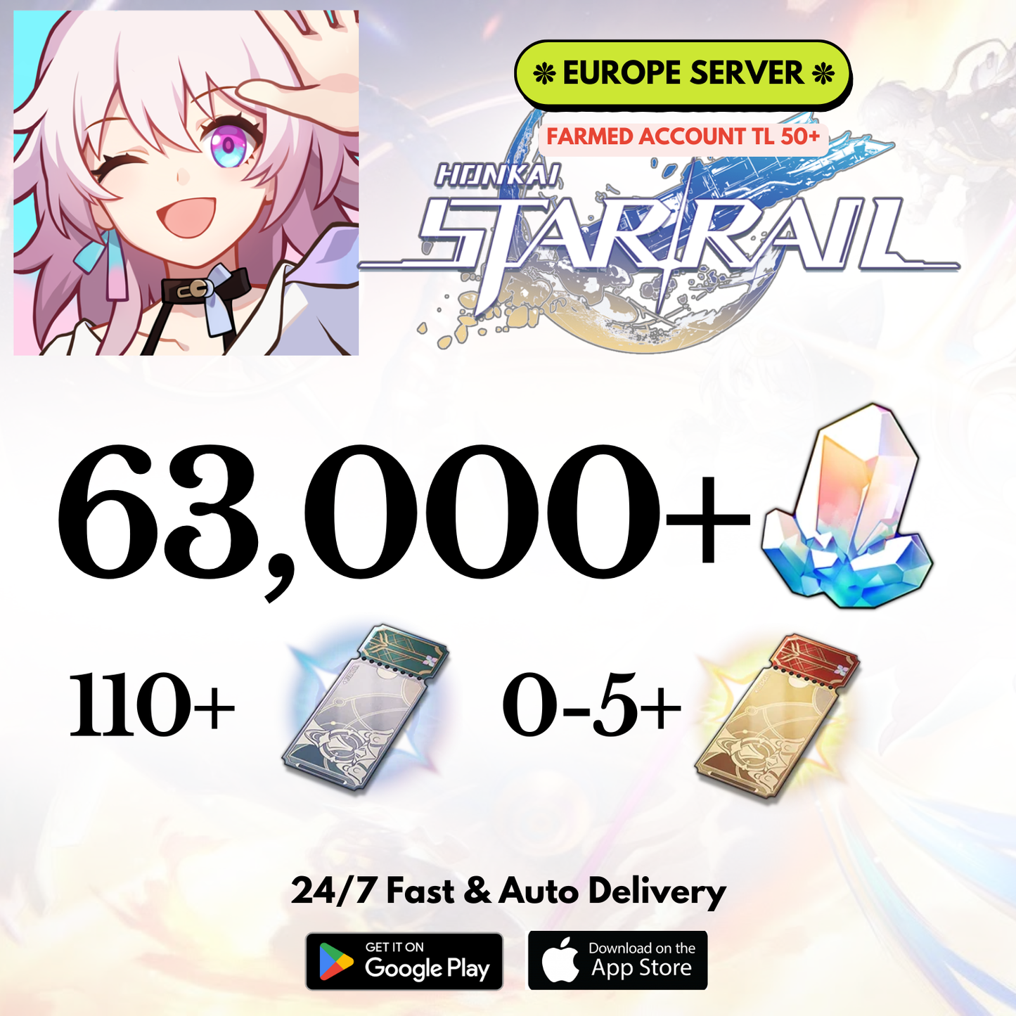 [Europe] 63,000+Jades Honkai Star Rail Farmed Account