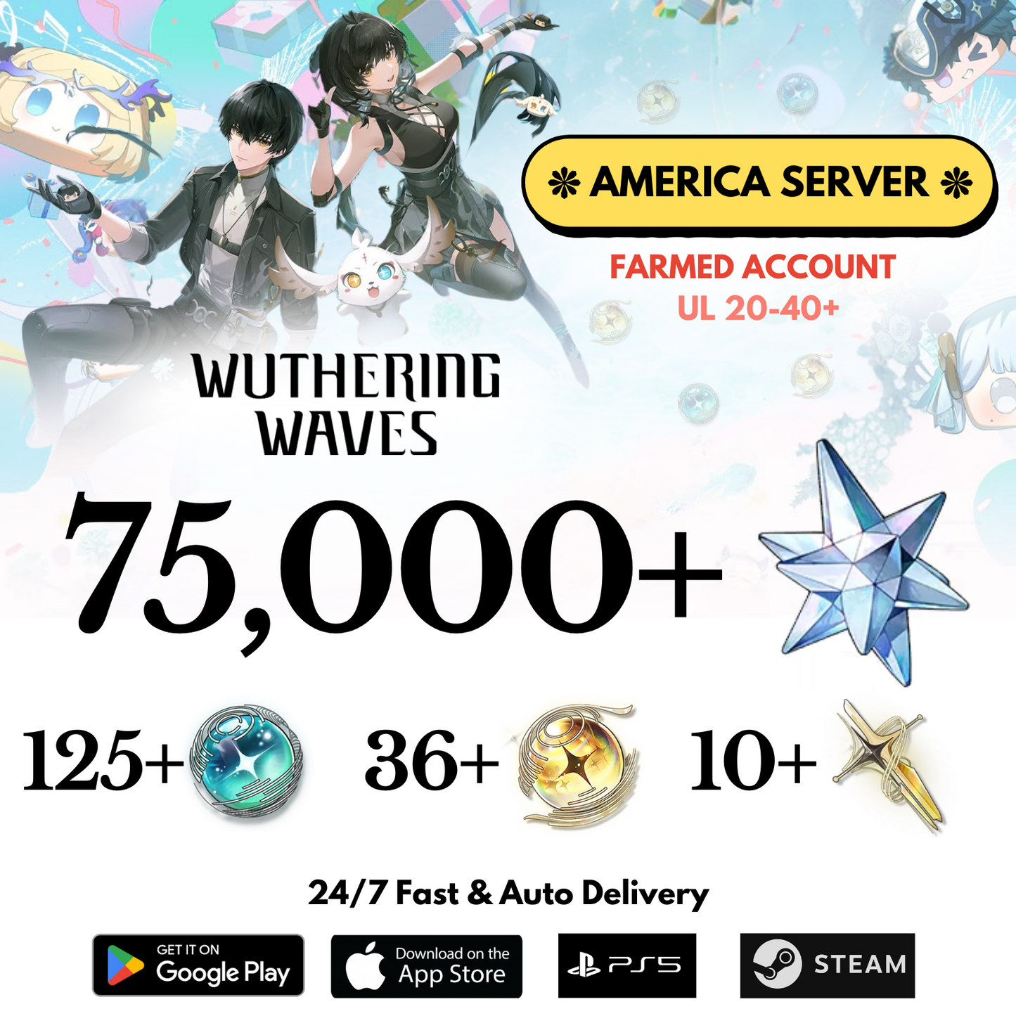[AMERICA/NA] 75,000+ Astrite Wuthering Waves Farmed Reroll Account