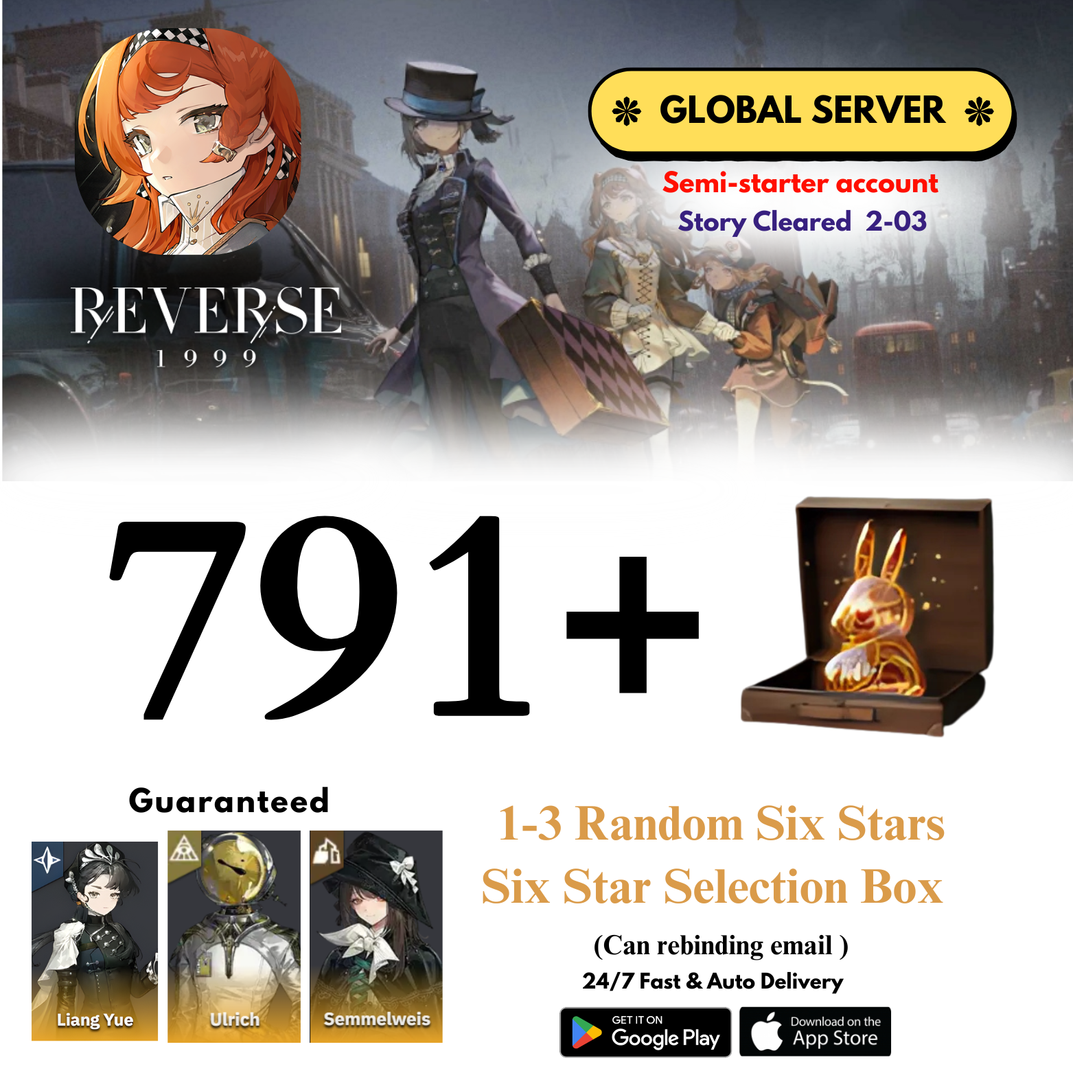 [GLOBAL] 791+Unilogs+Liang Yue+Ulrich+Semmel+(1-33) Random 6 Stars Reverse: 1999 Reroll Starter Account