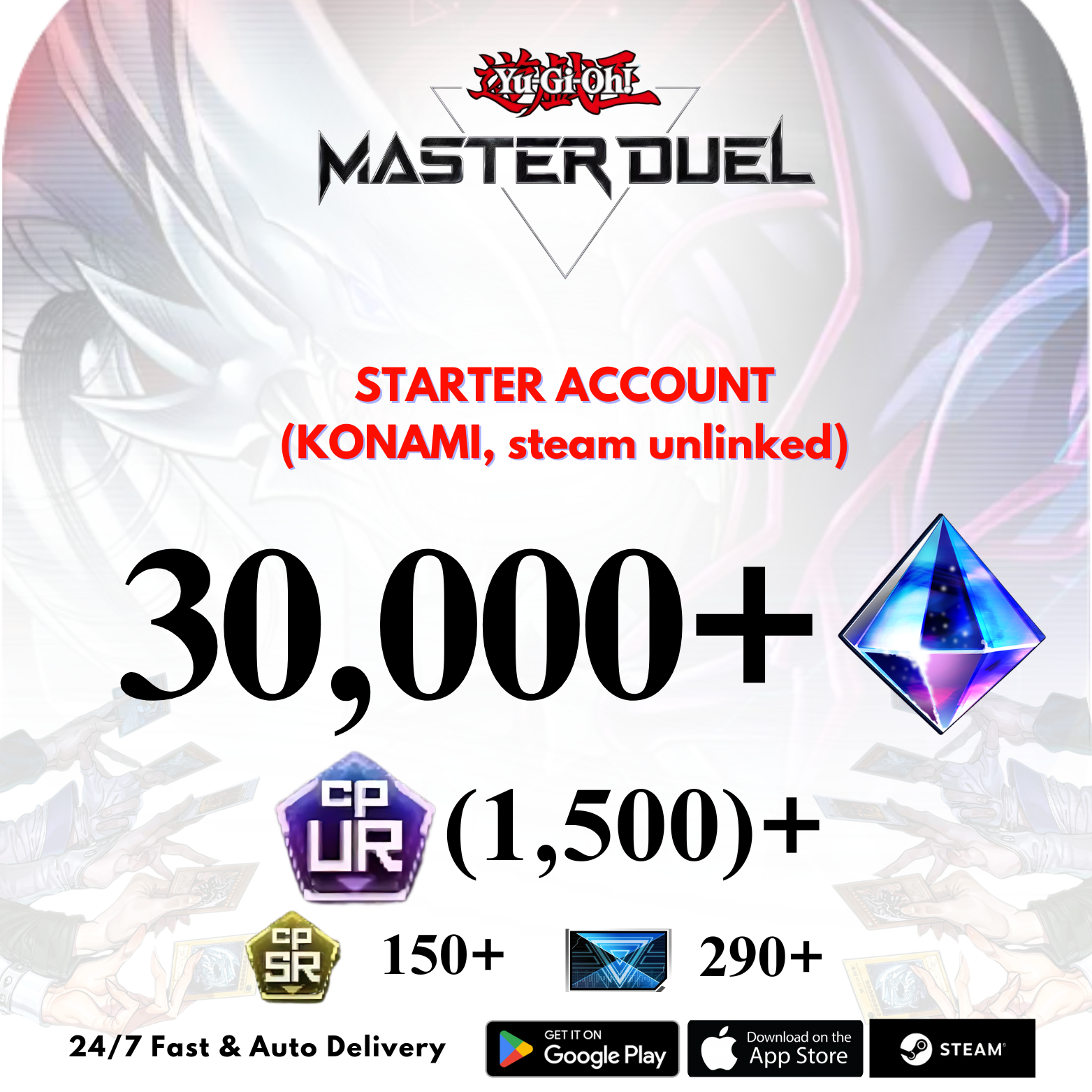 [GLOBAL] 30,000+Gems 1,500+UR CP Yu-Gi-Oh! Master Duel Starter Reroll Account