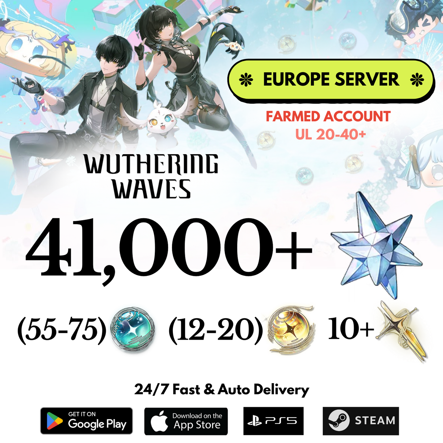 [EUROPE/EU] 41,000+ Astrite Wuthering Waves Farmed Reroll Account