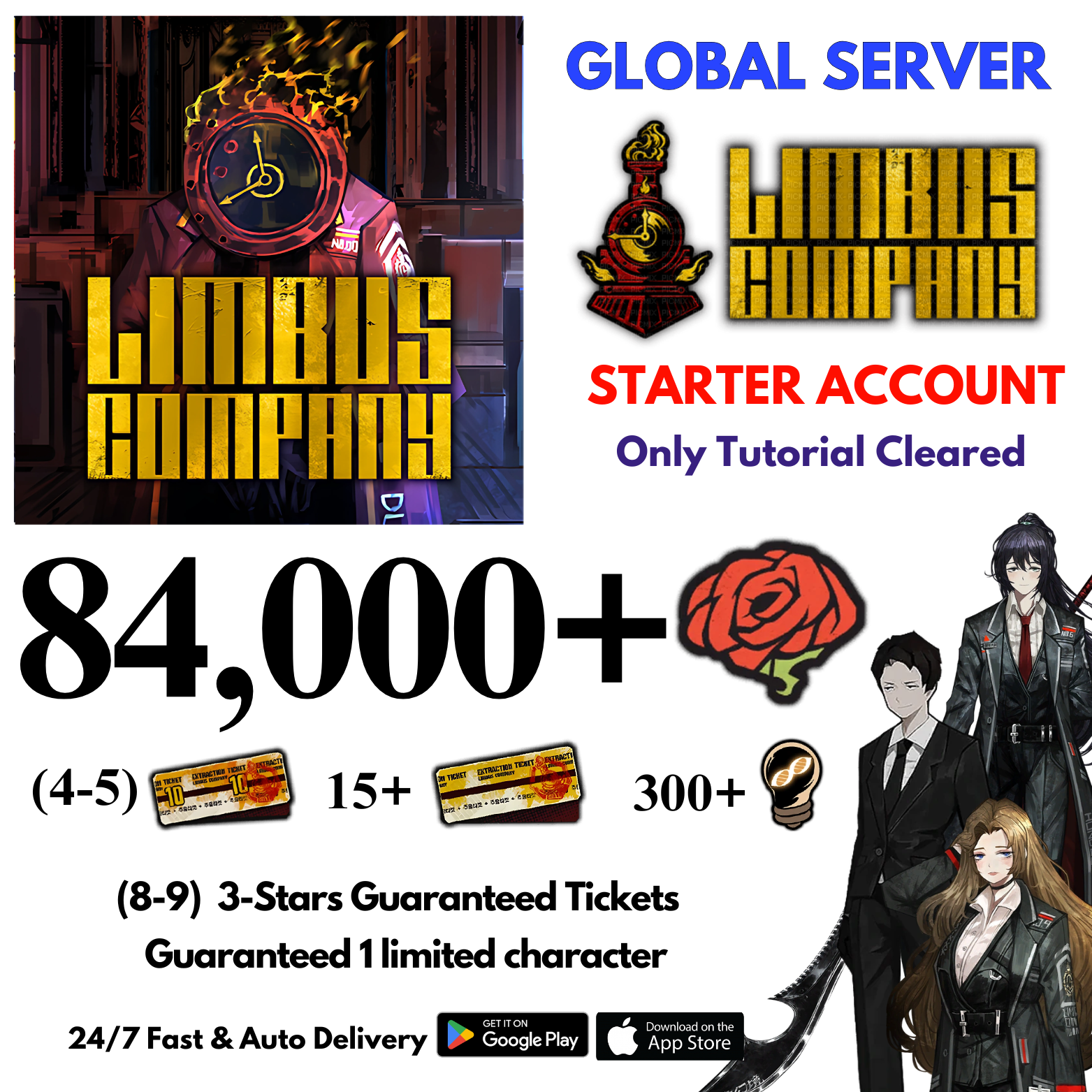 [GLOBAL] 84,000+Gems +1 Limited Character Limbus Company Starter Reroll Account